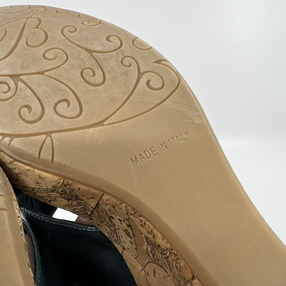 Brighton Summer 199 Italy Blue Patent Cork Wedge Sandals Women‎ 10